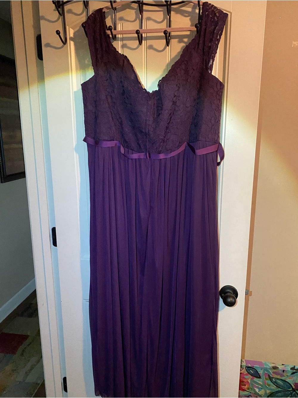 David's Bridal Purple Lace & Chiffon Maxi Dress